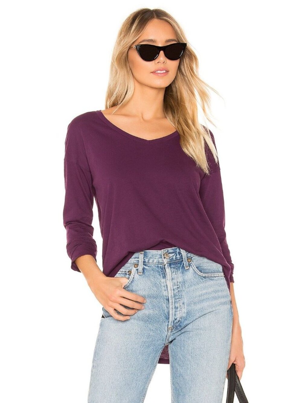 Bobi Blackberry V-Neck Long Sleeve Tee